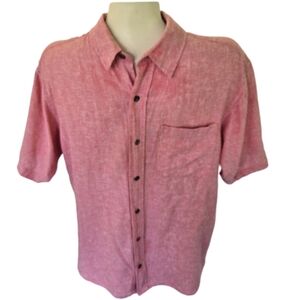 Redhead Linen Cotton Blend Mens Button Short Sleeve With Pocket Red Size X Large